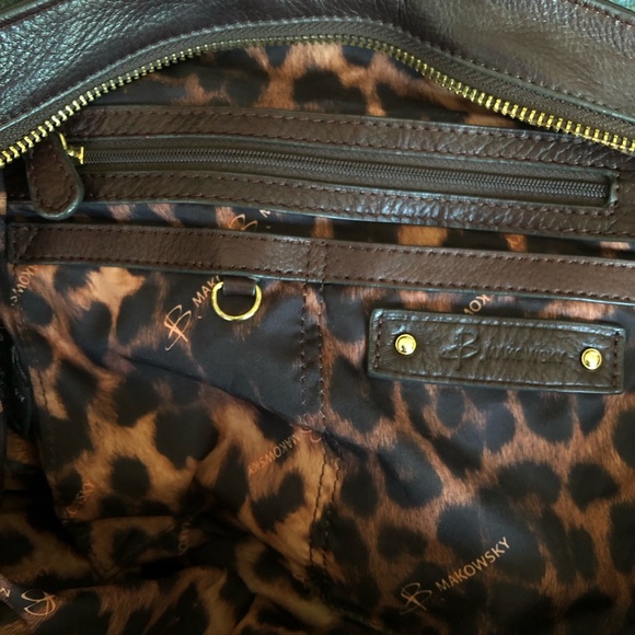 B. Makowsky Brown Leather/Leopard Material Hobo Bag - Picture 4 of 9